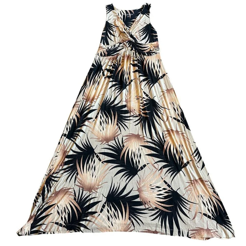 Soft Surroundings Tropical Print Sleeveless Dress Neutral Size Medium Women's